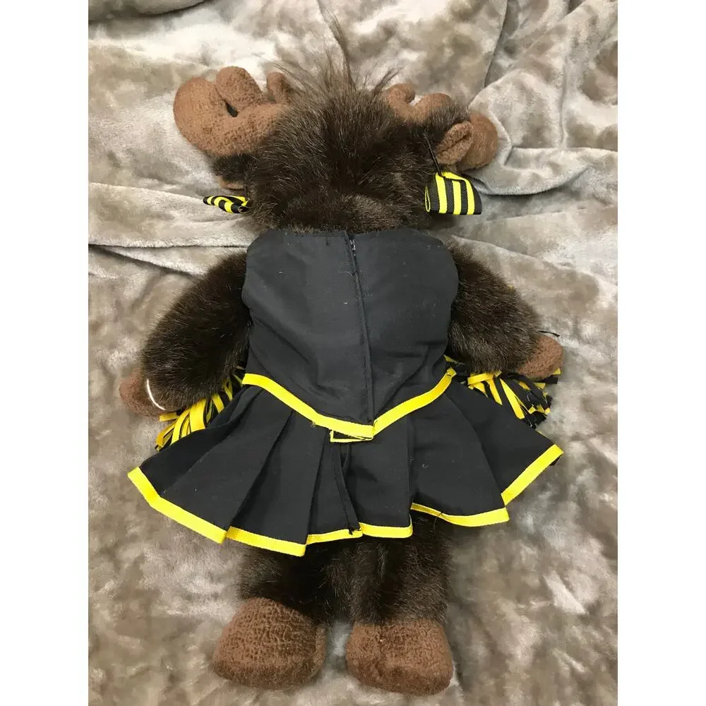 BAB Build a Bear Brown Moose Cheerleader Black Gold Bows